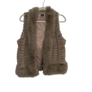 Kaleidoscope Faux Fur Vest Beige One Size M Boho Cozy Winter Chic Aesthetic